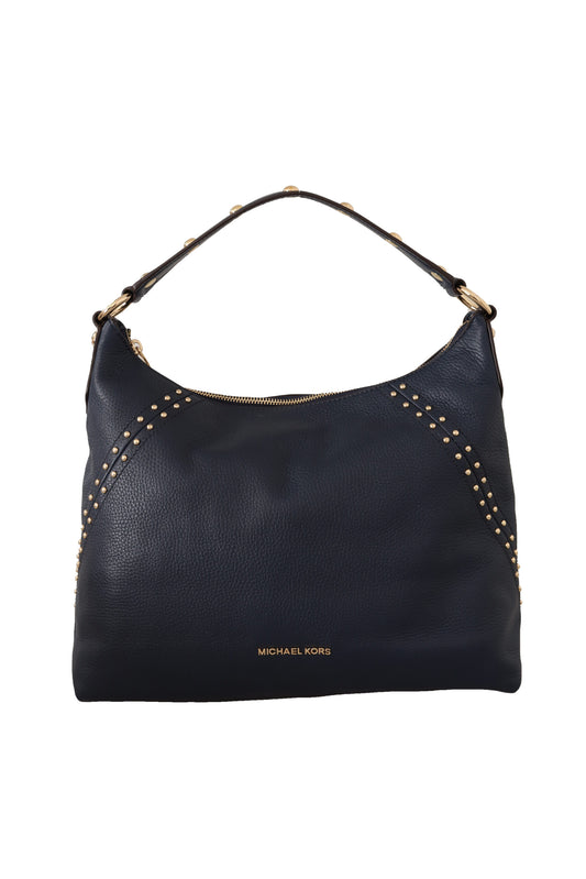 Michael Kors Black Handbag Gold Tone Studs Shoulder Leather Bag